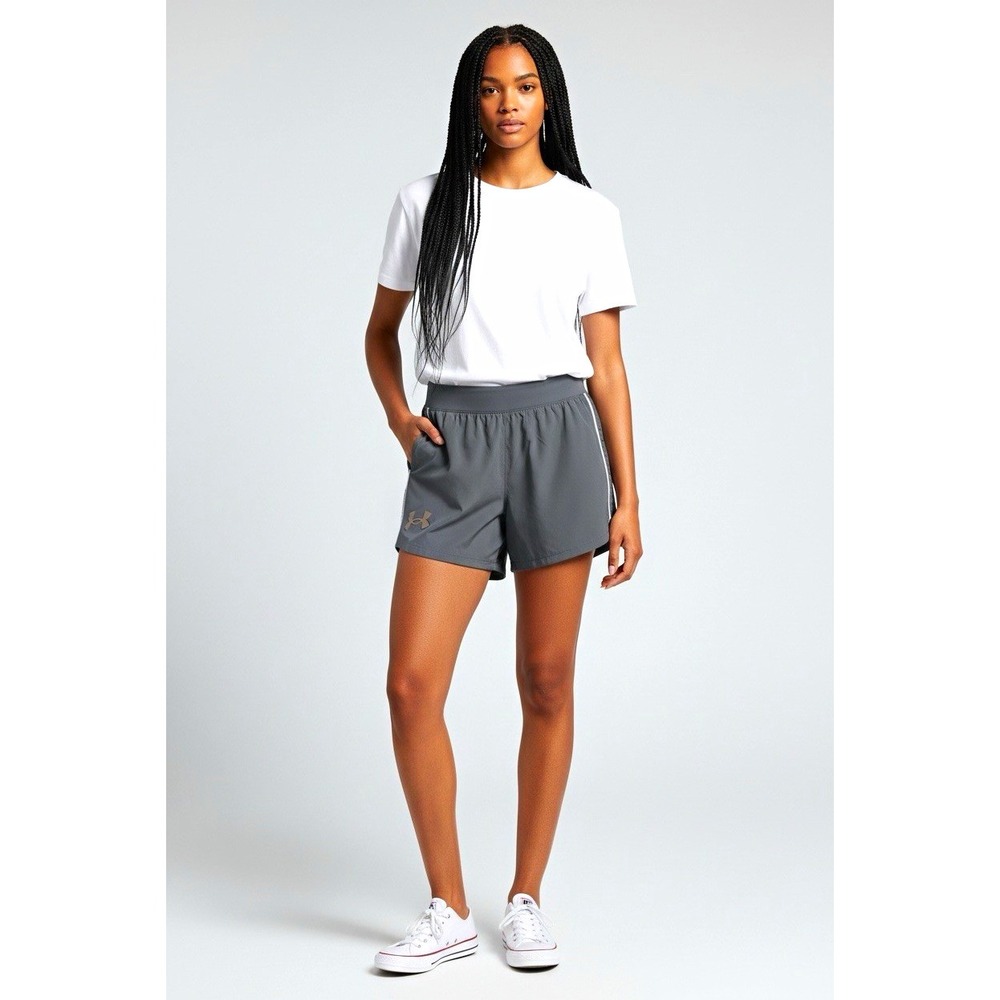 Under Armour UA Speedpocket Womens Gray Athletic Running Shorts L 203